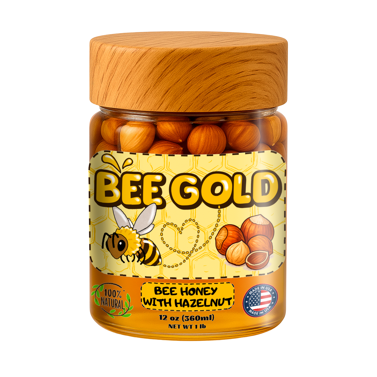 Bee Gold β Raw Honey with Hazelnuts 12 oz