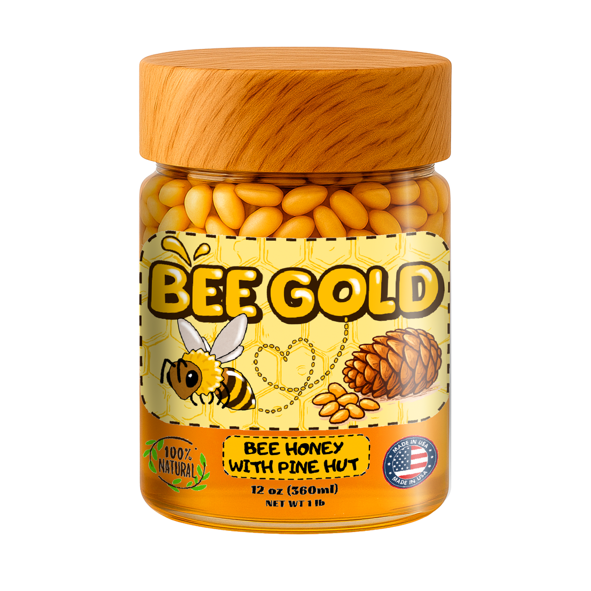 Bee Gold β Raw Honey with Pine Nut 12 oz
