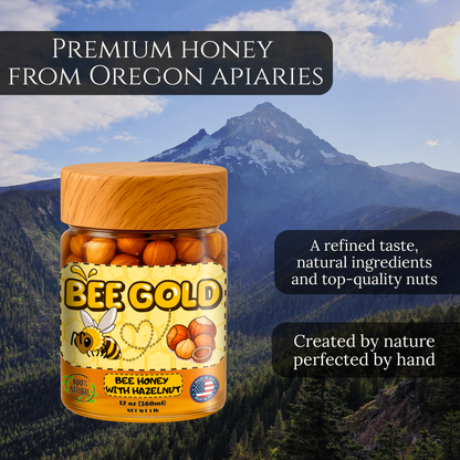 Bee Gold – Raw Honey with Hazelnuts 12 oz