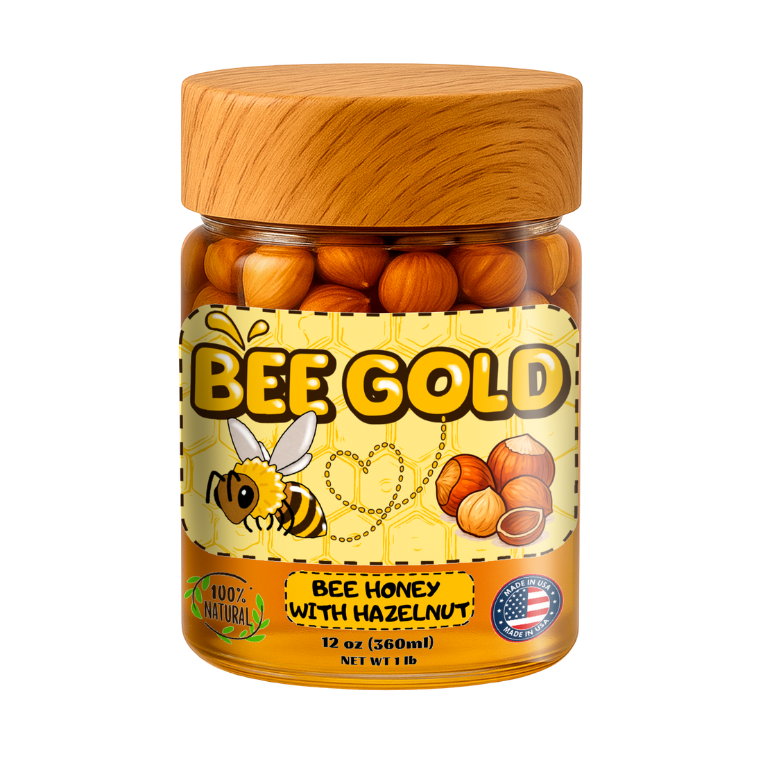 Bee Gold – Raw Honey with Hazelnuts 12 oz