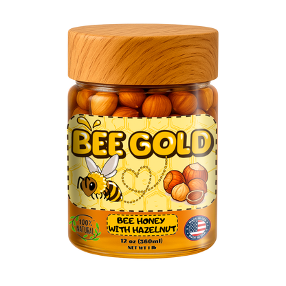 Bee Gold – Raw Honey with Hazelnuts 12 oz