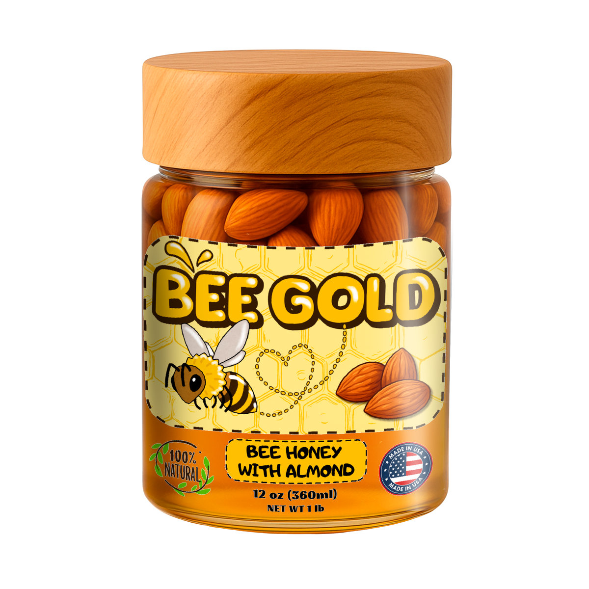 Bee Gold – Raw Honey with Almond 12 oz