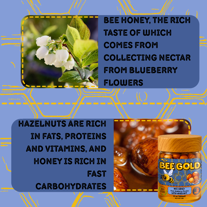 Bee Gold – Raw Blueberry Blossom Honey with Hazelnuts 12 oz