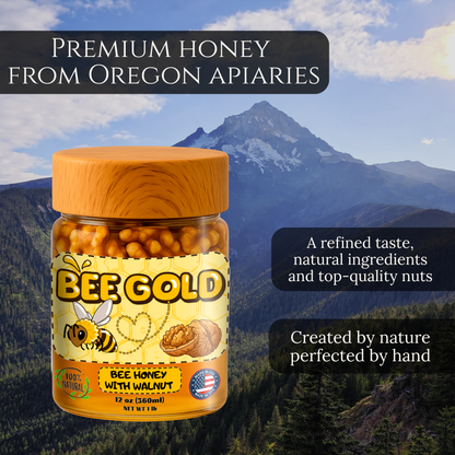 Bee Gold Raw Honey with Whole Walnuts 12 oz