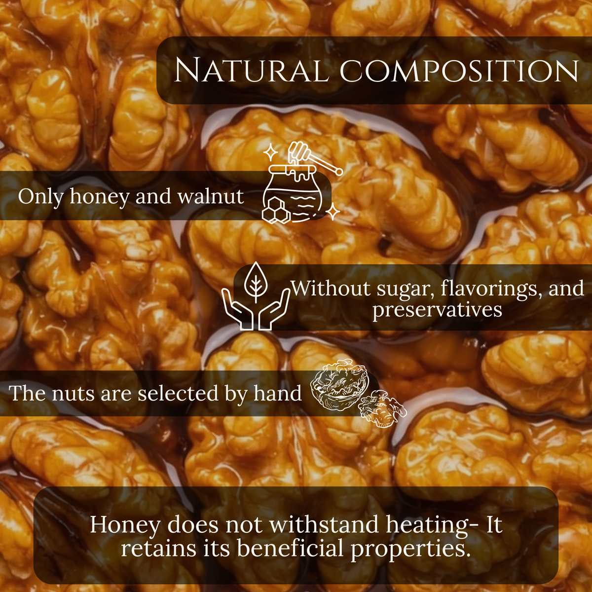 Bee Gold Raw Honey with Whole Walnuts 12 oz