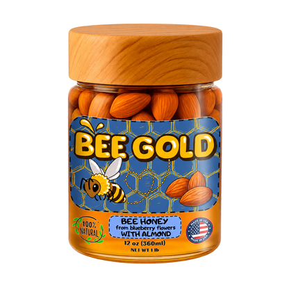 Bee Gold – Raw Blueberry Blossom Honey with Almond 12 oz