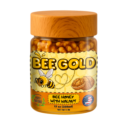 Bee Gold Raw Honey with Whole Walnuts 12 oz