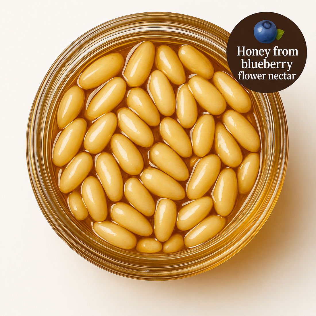 Bee Gold – Raw Blueberry Blossom Honey with Pine Nuts 12 oz